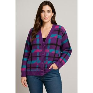 Vintage Bill Haire Cardigan Women S Purple Mohair Retro 90s Granny Grandma Funky